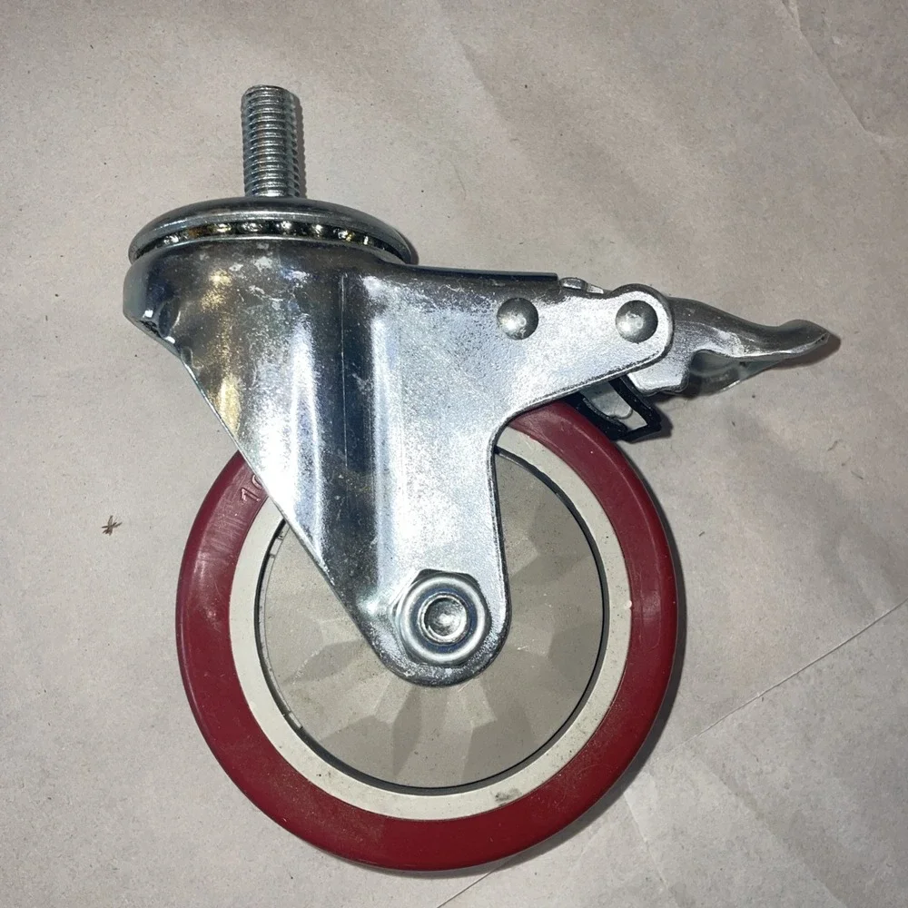Swivel Stem Caster Wheels 100X32 Stud 2 with Brake Red 4